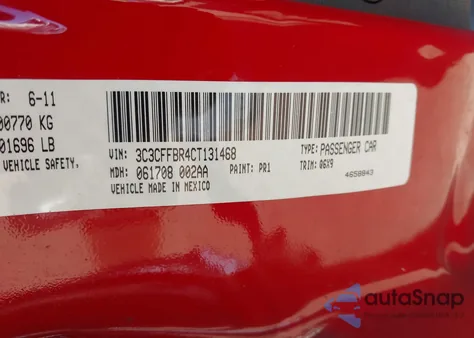 2012 Fiat 500 Sport из США, поврежденный, VIN 3C3CFFBR4CT131468